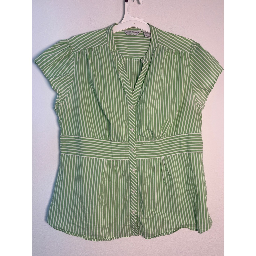 Quizz Woman Trends Green White‎ Striped Empire Waist Blouse Top 20 Short Sleeve